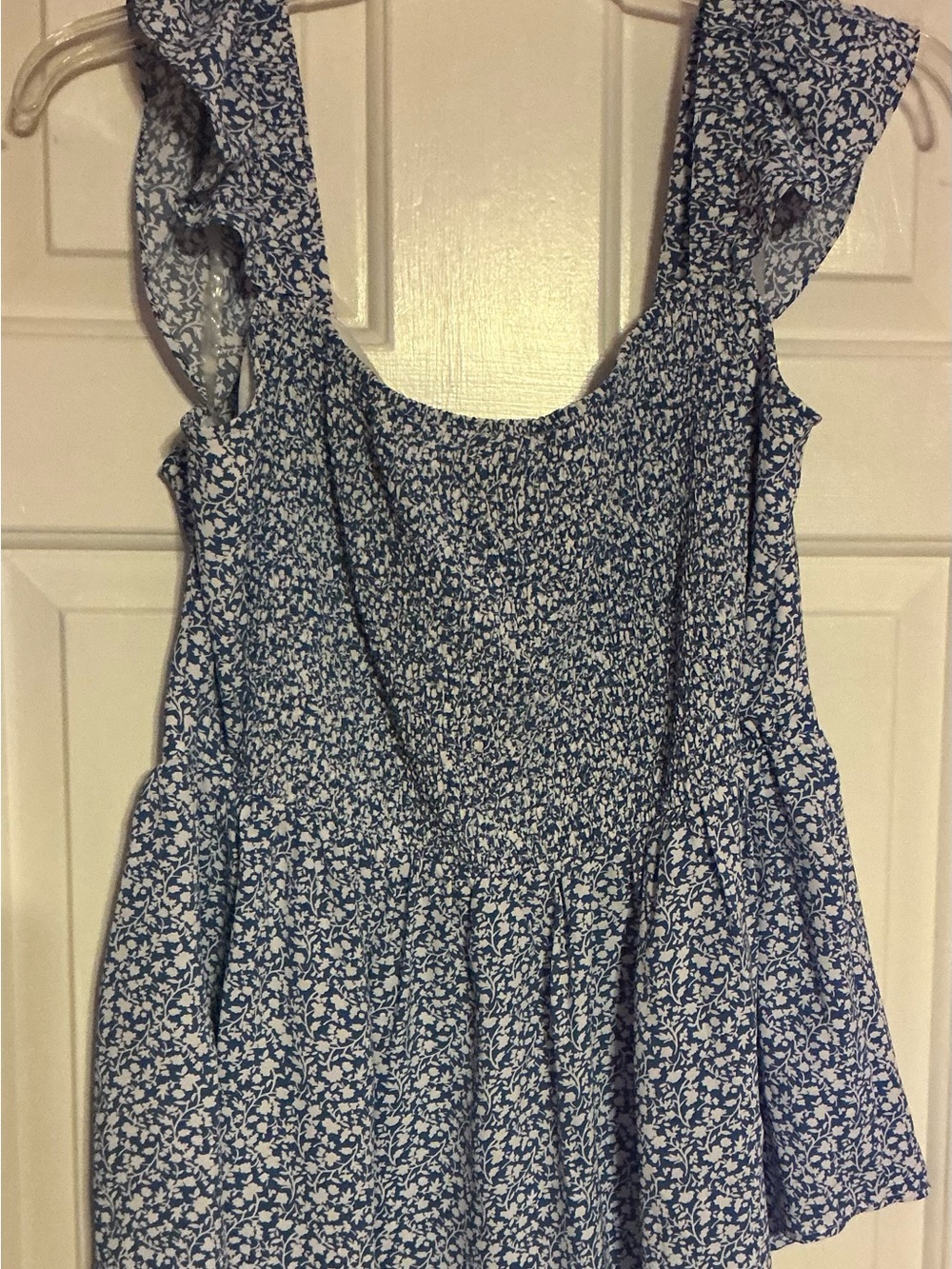 Blue Floral Ruffle Tank Top - Picture 2 of 3